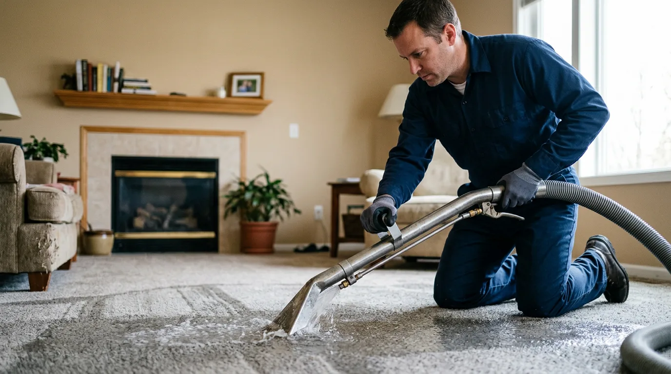 Water damage restoration technician working near Cherryvale, KS